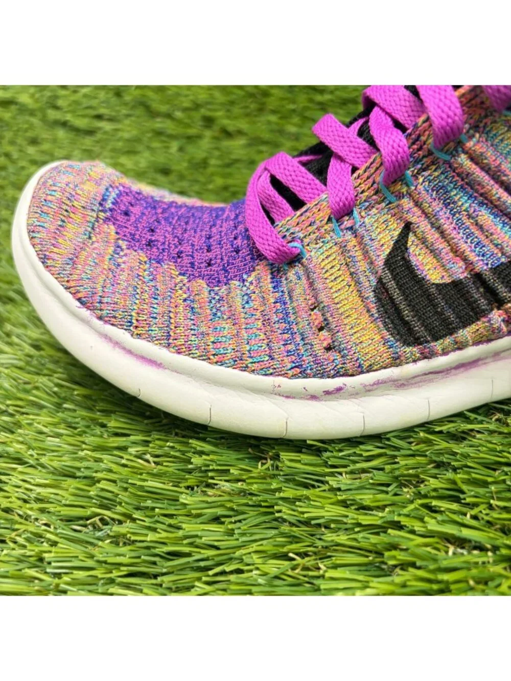 Nike Free RN Flyknit Womens Size 6.5 Purple Blue Athletic Running Shoes Sneakers